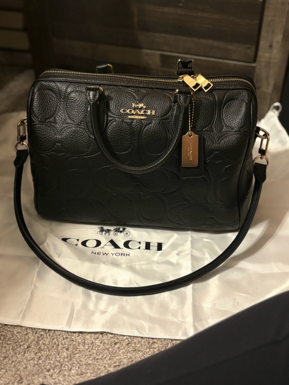 Coach Black Embossed Large Rowan with Gold Hardware - Picture 2 of 6
